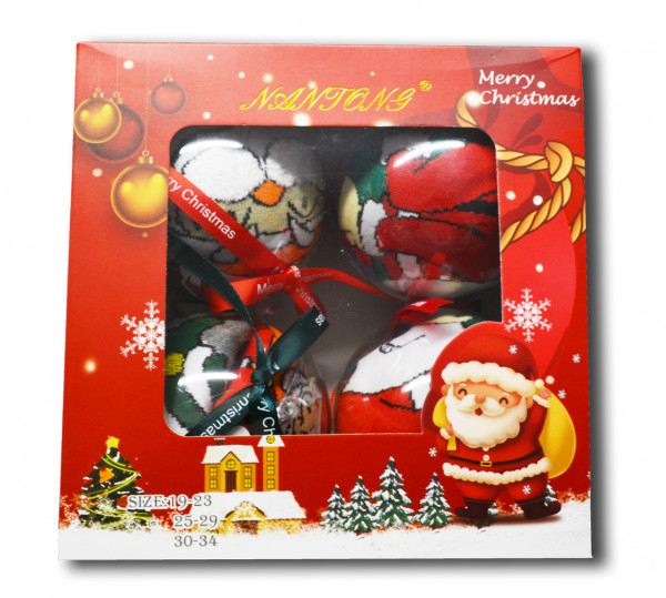 4 Paar Kindersocken mit Geschenkbox in Kunststoff-Kugel Weihnachtssocken