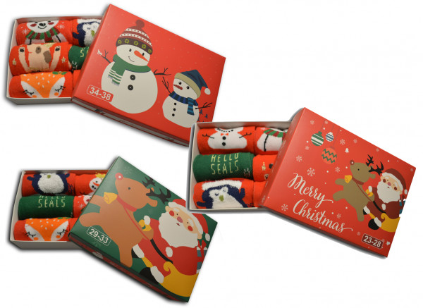 6 Paar Kinder Damen Weihnachtssocken mit Geschenkbox 23-28 29-33 34-38