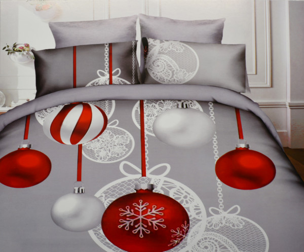 4-tlg. Bettbezug Bettwäsche-Set Bettgarnitur 160 x 200 cm Weihnachtskugel
